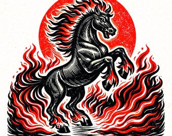 Lunar Year Fire Horse Print, art, postcard eco