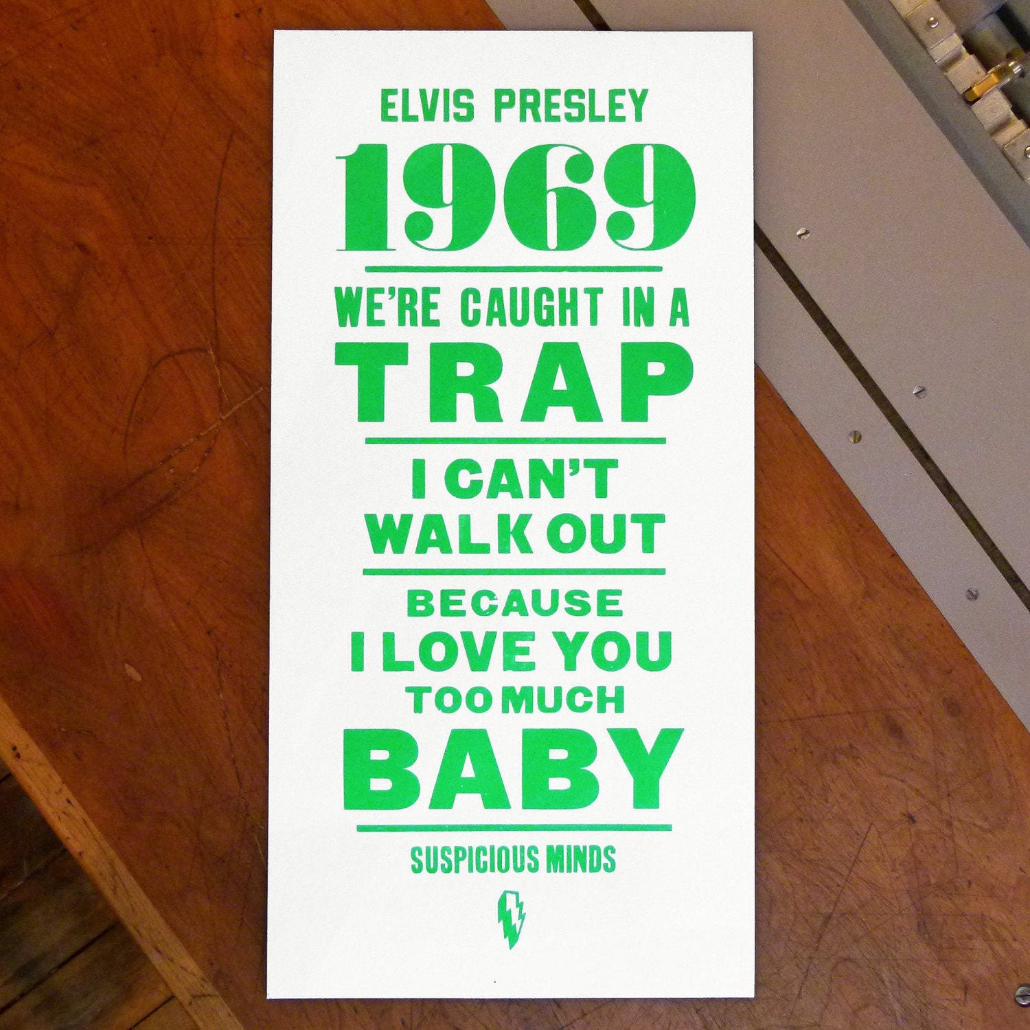 Elvis presley suspicious minds lyrics letterpress a2 print etsy