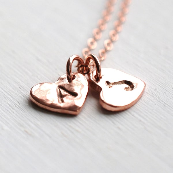 173 Two-gether Sweetheart Monogram Necklace in 24K Rose Gold Vermeil - Initial, personalized, hand stamped jewelry