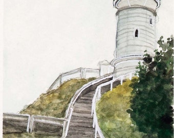 Byron Lighthouse, Archival Pigment Art Print of Watercolor Painting Signed by Gillian Dwyer