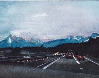 Lavender Skies, Archival Pigment Art Print of Watercolor Painting Signed by Gillian Dwyer