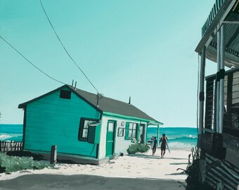 Crystal Cove, impressão artística de pigmento de arquivo de pintura original em guache assinada por Gillian Dwyer