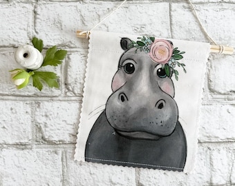 Hippo - Banner/Wall Hanging/ Pennant