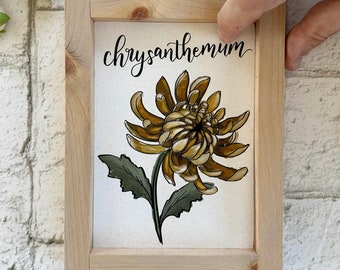 Chrysanthemum/ November Birth Flower / Wood Framed Print