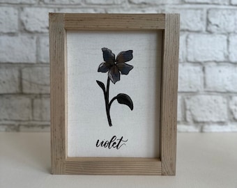 Violet / February Birth Flower / Wood Framed Print