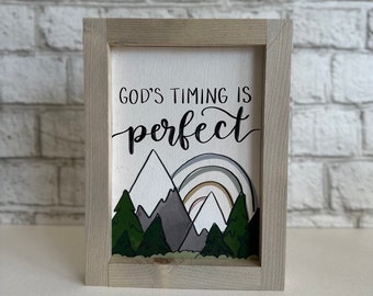 God's Timing is Perfect / Rainbow / Wood Framed Print