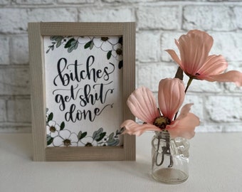 Bitches with White and Blue flowers / Wood Framed Print