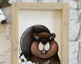 Beaver / Wood Framed Print