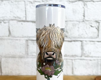 Highland Cow with Flowers / Tumbler with Lid