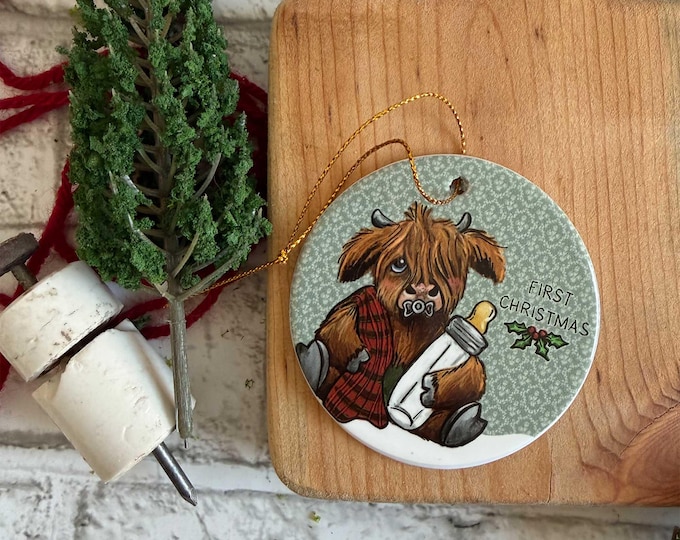 Featured listing image: Baby's First Christmas Ornament / Baby Highland Cow