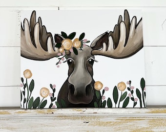 Floral Moose Illustration - Print On Canvas