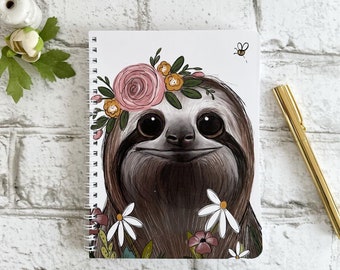 Sloth in Flowers - Small Wire Notebook