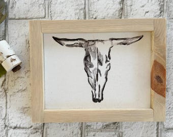 Cow Skull / Wood Framed Print