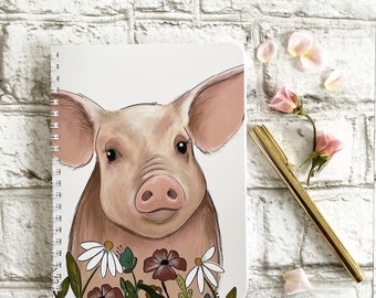Pig in Flowers - Small Wire Notebook