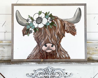 Highland Cow with Floral Crown