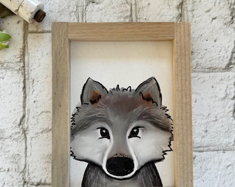 Wolf / Wood Framed Print