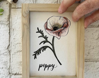 Poppy/ August Birth Flower / Wood Framed Print