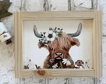 Highland Cow / Wood Framed Print