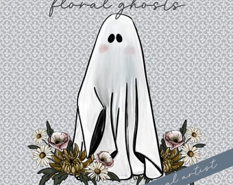Vintage Ghost in Flowers Fall PNG Digital Download