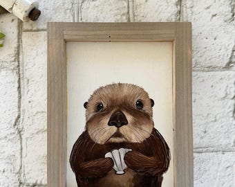 Otter / Wood Framed Print