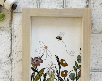 Wildflowers and Bees  / Wood Framed Print