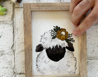 Sheep / Wood Framed Print
