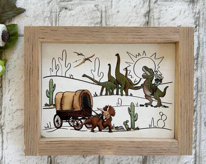 Featured listing image: Cowboys and Dinosaurs / Wood Framed Print