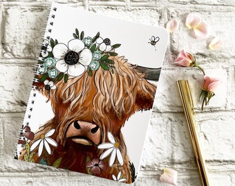 Highland Cow in Flowers - Small Wire Notebook