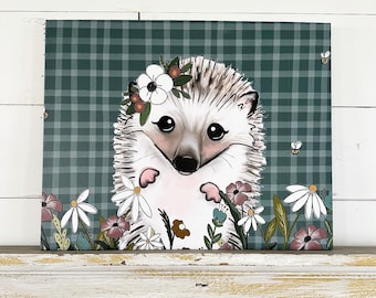 Floral Hedgehog Illustration - Print On Canvas