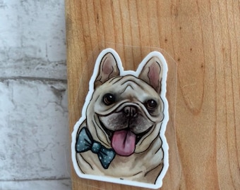 Frenchie with Bowtie Sticker - Die Cut Permanent Sticker (3.5x3.5 inches)