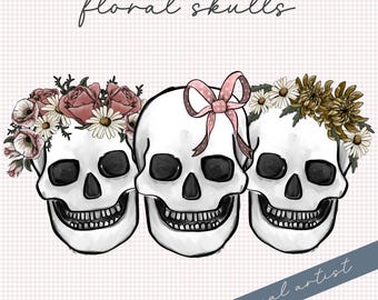 Floral Skulls Fall PNG Digital Download