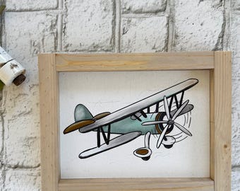 Vintage Airplane / Wood Framed Print