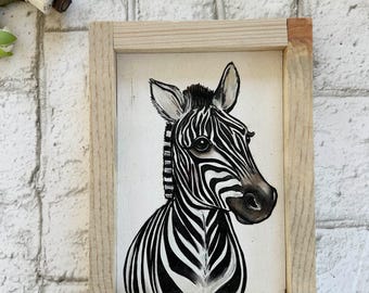 Zebra / Wood Framed Print