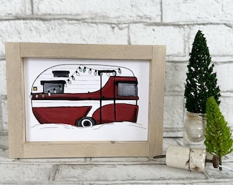 Vintage Christmas Camper  / 5x7 Framed Print