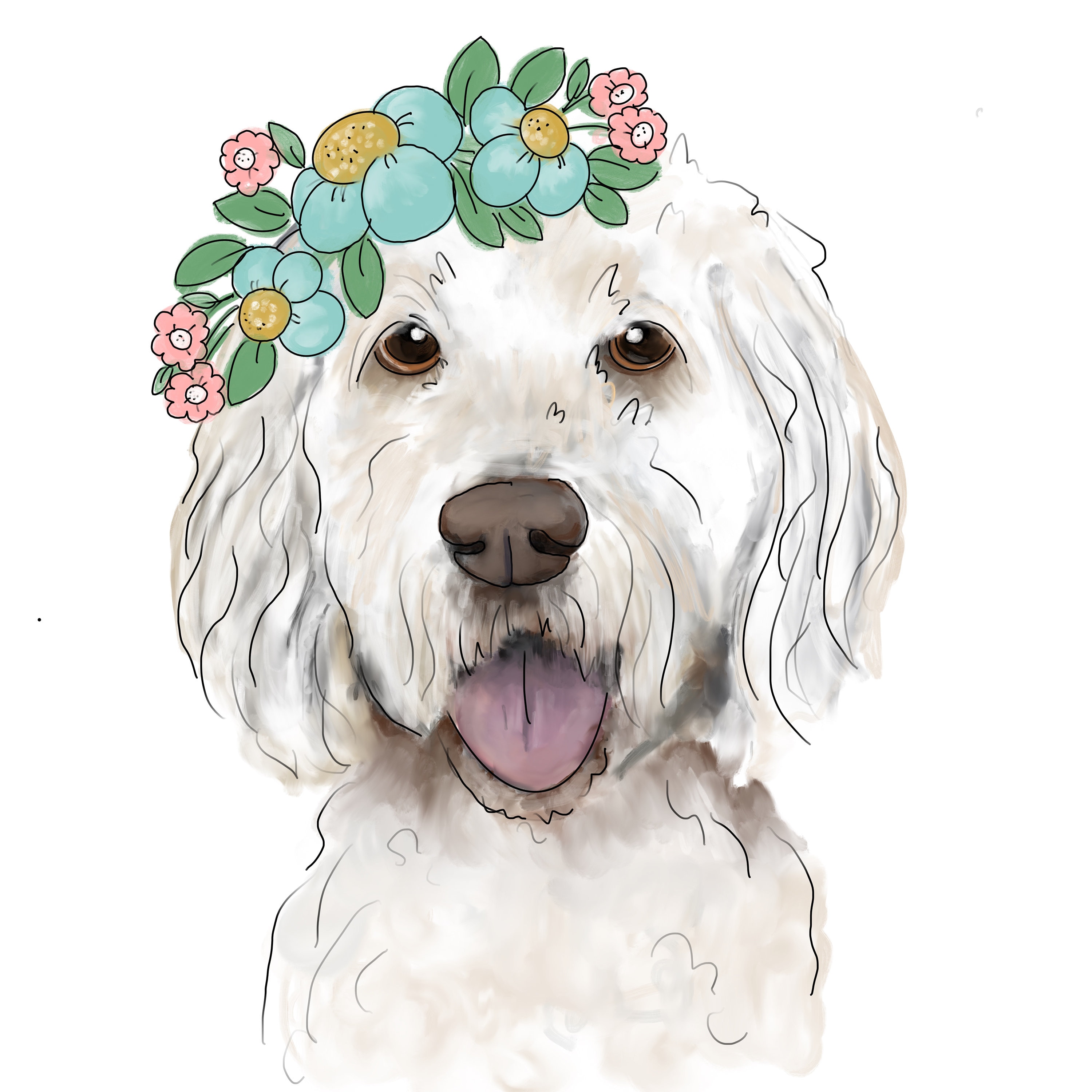 Golden Doodle dog breed must have dog art pet portrait animal fur baby  illustration florals dog gift Art Print by PetFriendly