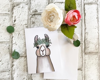Llama with Succulent Crown - Blank Greeting Card