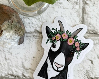 Goat w Flowers Sticker