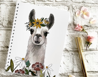 Llama in Flowers - Small Wire Notebook