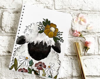 Sheep Small Wire Notebook - lined pages - blank pages