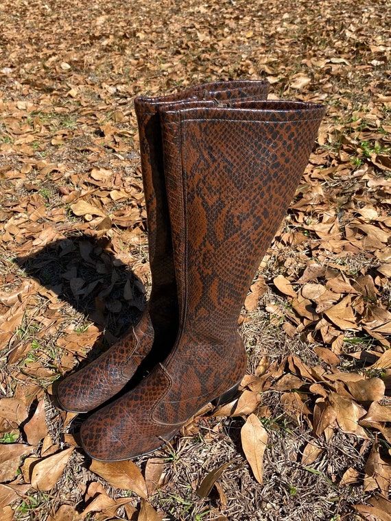 Vintage 70s Leather Snakeskin Knee High Boots