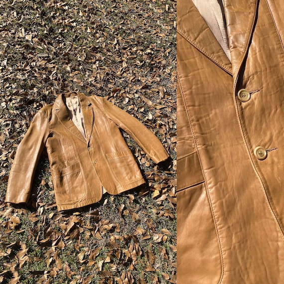 Vintage 70s Camel Brown Leather Blazer - image 1