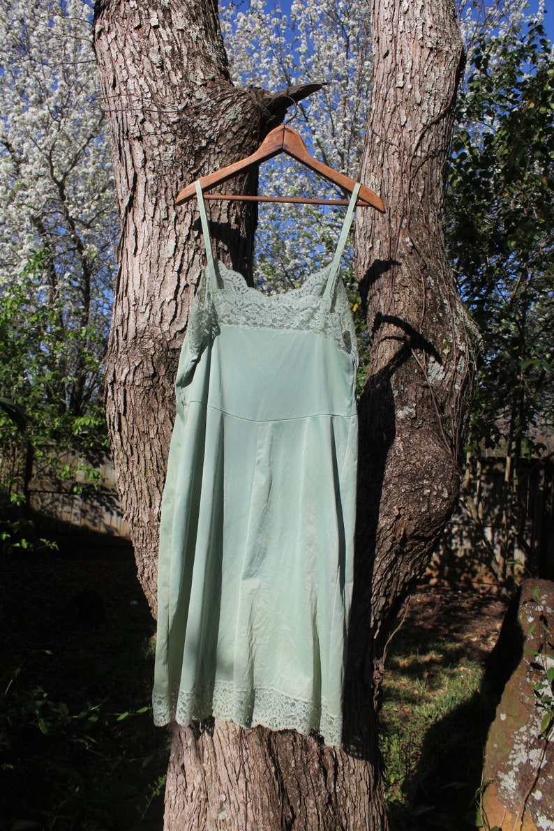 Vintage 60s Hand-Dyed Sage Lace Slip Dress