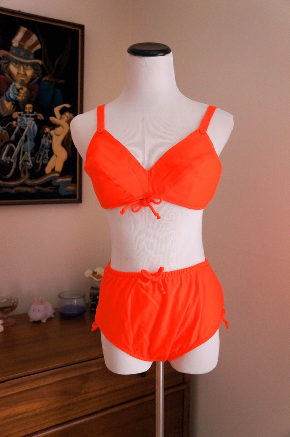 Vintage 60s Neon Orange Bikini - image 3