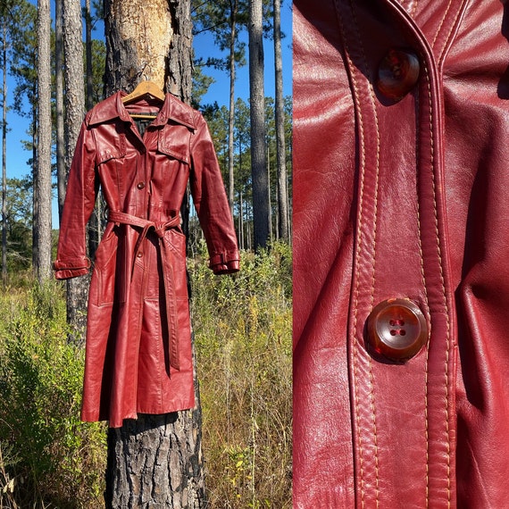 70s leather trench coat - Gem