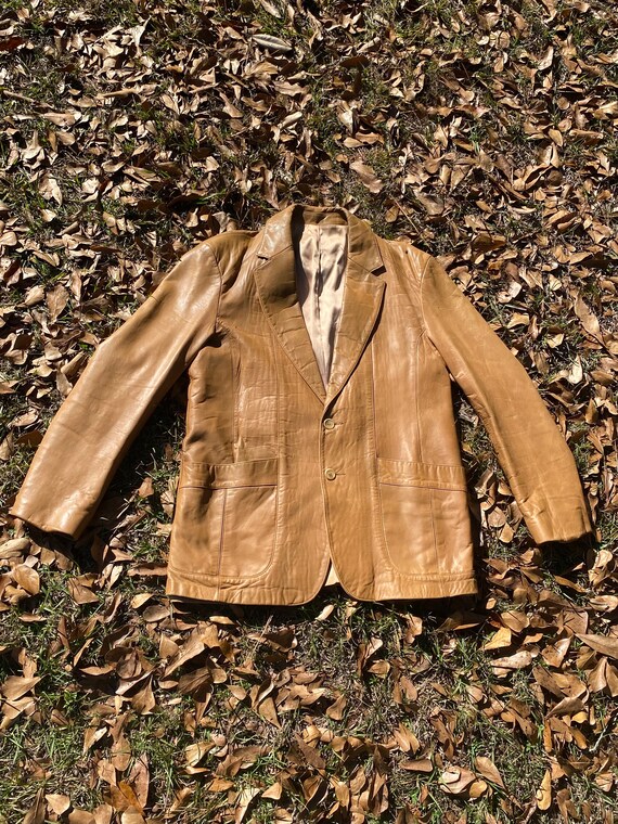 Vintage 70s Camel Brown Leather Blazer - image 3