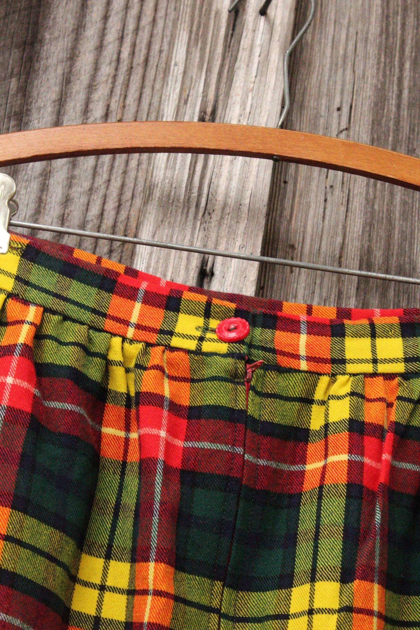 60's Yellow and Red Plaid Cotton Full Midi Skirt
