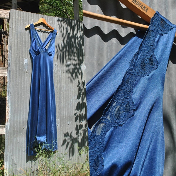Vintage 80s Royal Blue Night Gown