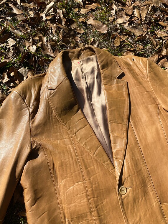 Vintage 70s Camel Brown Leather Blazer - image 6