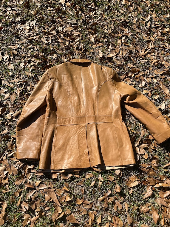 Vintage 70s Camel Brown Leather Blazer - image 9