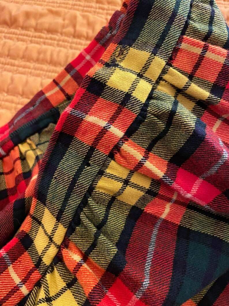 60's Yellow and Red Plaid Cotton Full Midi Skirt main image 1